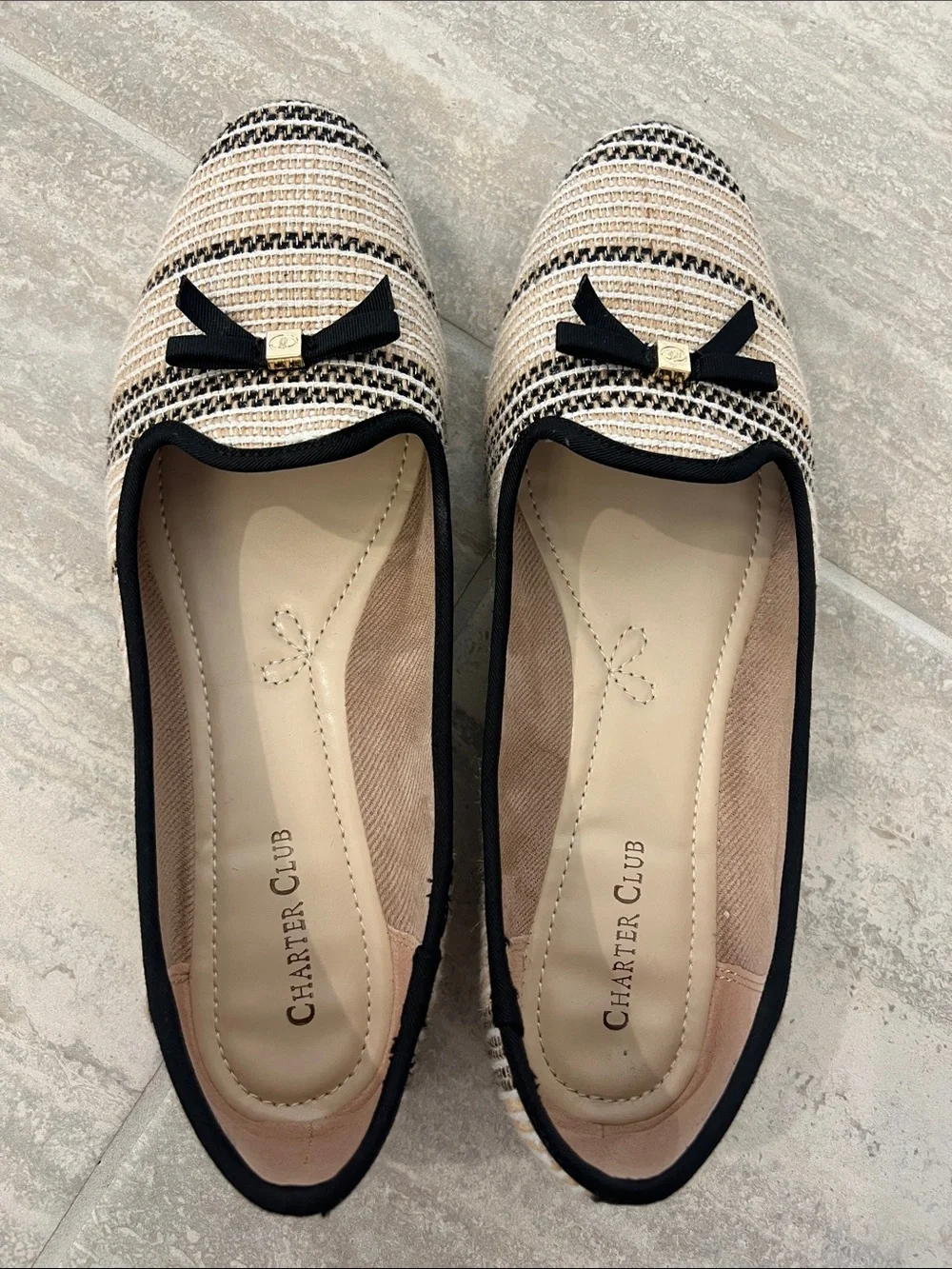 Charter Club Striped Beige and Black Ribbon Loafers